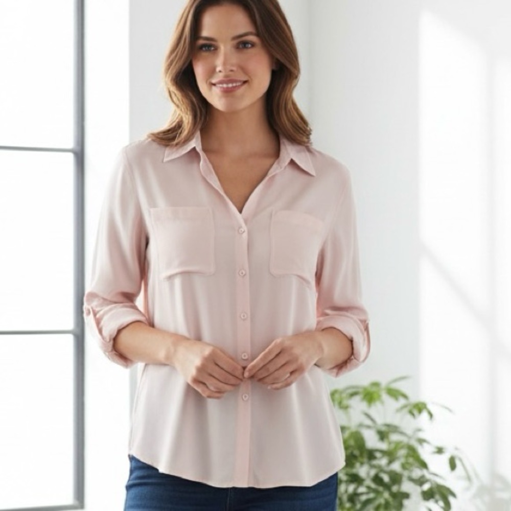 Talbots Plus Petite Blush Button-Front Blouse Xp … - image 1